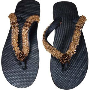 Beaded Flip Flops for Women Summer Style Sandals - (Chocolate)